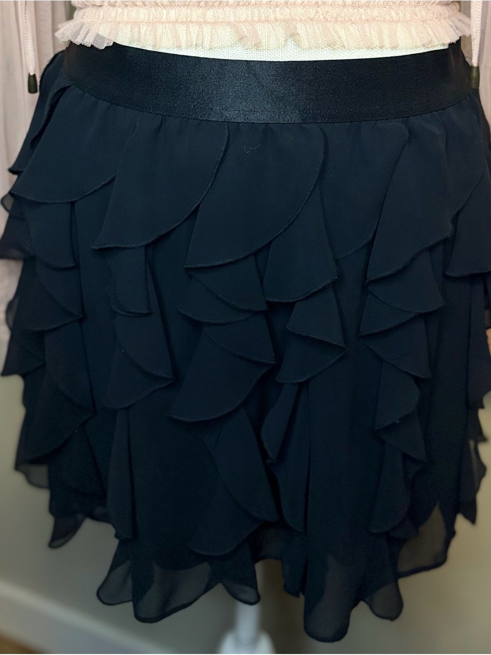 Express Navy Layered Ruffle Skater Skirt